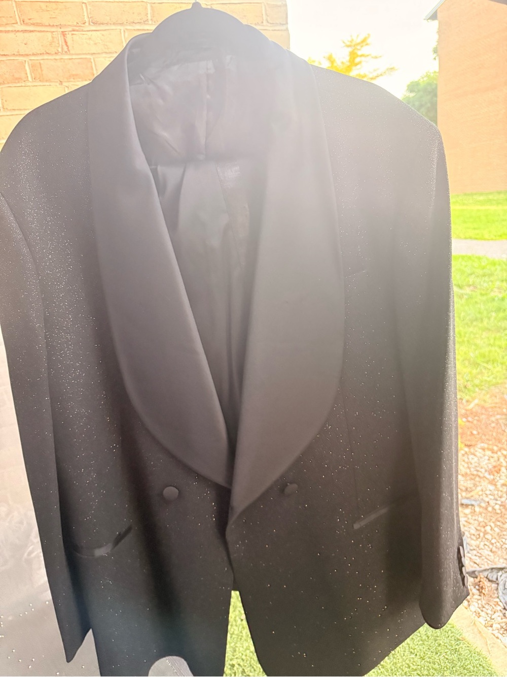 Black Mens Double-Breasted Tuxedo Jacket with Satin Shawl Lapel